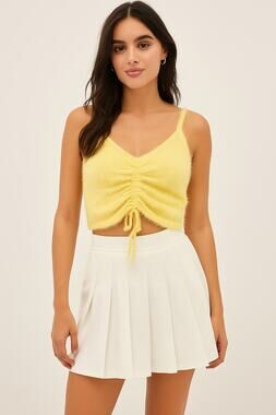 Hollister Fuzzy Ruched Front Tank Top Yellow Soft Knit Y2K Aesthetic Size M